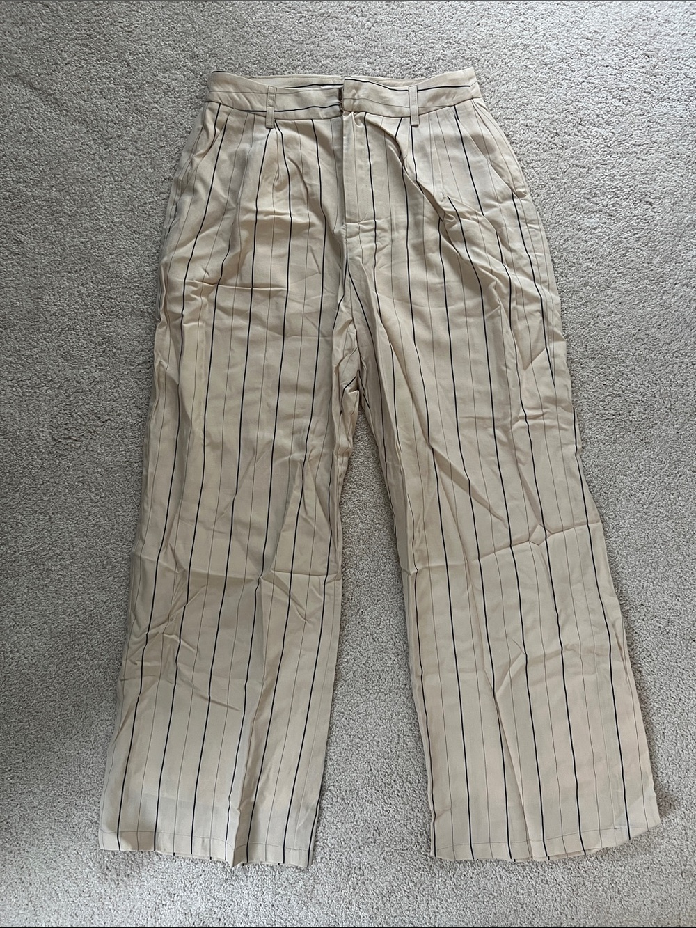 DISSH Wide Leg Pinstripe Pants - Cream & Blue